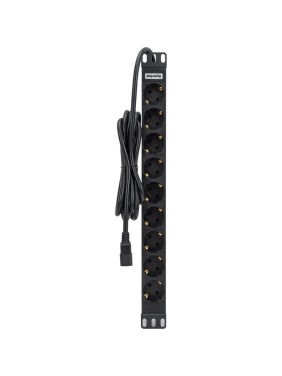 Горизонтальный блок розеток Hyperline SHT19-9SH-2.5IEC для 19'' шкафов, 9 розеток Schuko, 10A, 230 В, кабель питания, 1.5мм2, длина 2.5 м, с вилкой EC 320 C14, 482.6 мм x 44.4 мм x 44.4 мм