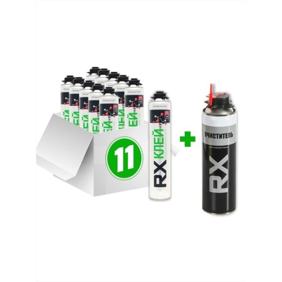 Комплект клей-пена RX для пенопласта, гипсокартона, ДВП, 780 г, 11 шт. + очиститель монтажной пены 88-0-0-069