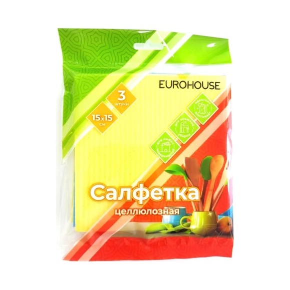 Целлюлозная салфетка EUROHOUSE 15x15см 3 шт 15066