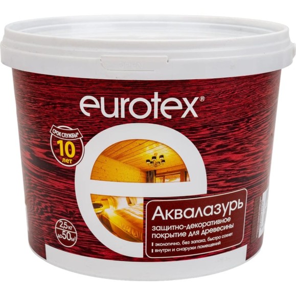 Защитно-декоративное покрытие для древесины Eurotex Аквалазурь (палисандр; полуглянцевое; 2.5 кг) 19964 Защитно-декоративное покрытие для древесины Eurotex Аквалазурь (палисандр; полуглянцевое; 2.5 кг) 19964