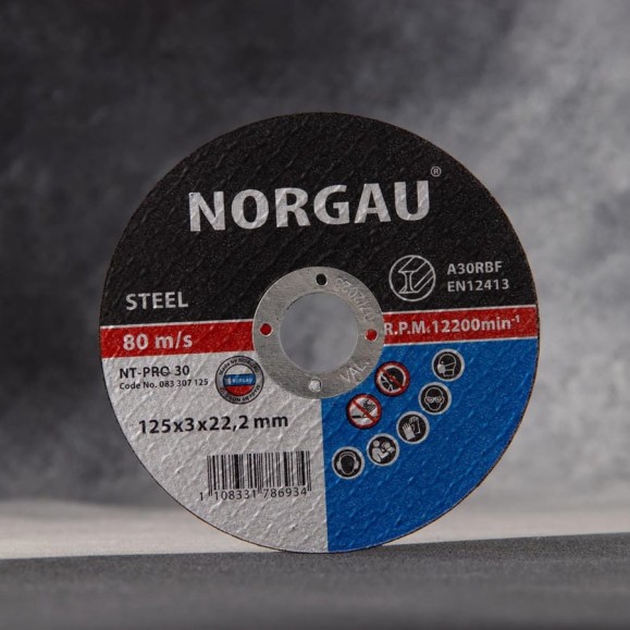 Диск отрезной по стали NT-PRO30 (125x3x22.2 мм) NORGAU 083307125 Диск отрезной по стали NT-PRO30 (125x3x22.2 мм) NORGAU 083307125