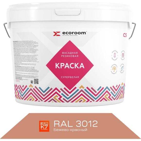 Фасадная резиновая краска ECOROOM RAL 3012 бежево-красный, 1.3 кг Е-Кр -3583/3012 Фасадная резиновая краска ECOROOM RAL 3012 бежево-красный, 1.3 кг Е-Кр -3583/3012