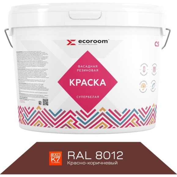 Фасадная резиновая краска ECOROOM RAL 8012 красно-коричневый, 1.3 кг Е-Кр -3583/8012 Фасадная резиновая краска ECOROOM RAL 8012 красно-коричневый, 1.3 кг Е-Кр -3583/8012
