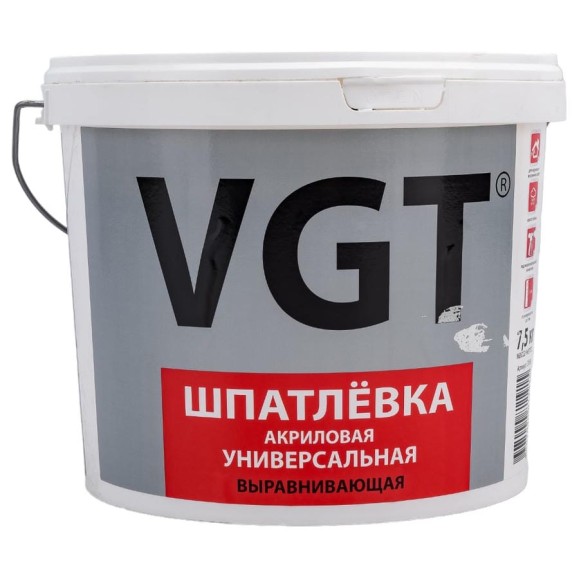 Универсальная акриловая шпаклевка 7,5 кг для наружних и внутренних работ VGT 55983 Универсальная акриловая шпаклевка 7,5 кг для наружних и внутренних работ VGT 55983