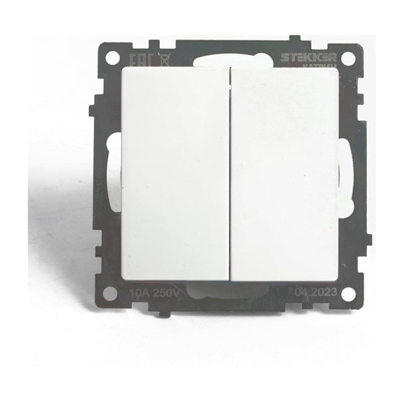 2-клавишный переключатель STEKKER (механизм), gls10-7107-01 , 250v, 10а, серия катрин, белый, 49166