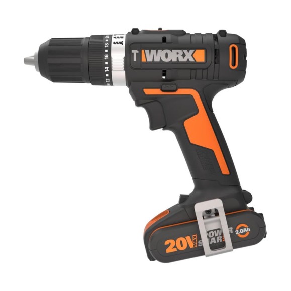 Ударная аккумуляторная дрель-шуруповерт WORX 50 Нм, 20 В, 2 Ач x 2, ЗУ 2 А, кейс WX370