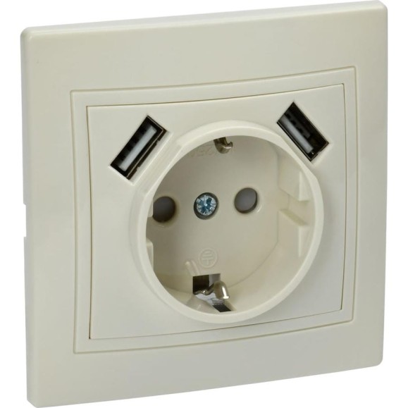 Розетка GENERICA Kvarta 1ая с з/к рюш10-1-ккм 16а usbх2 2,1а крем. KV-R14-16-U2-K33