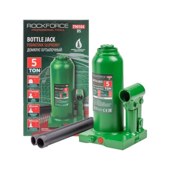 Гидравлический бутылочный домкрат Rockforce с клапаном 5т RF-T90504/DS/(51457)
