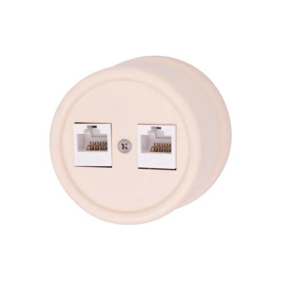 Двойная розетка RJ45 Bironi информационная, пластик цвет песочное золото B1-302-24