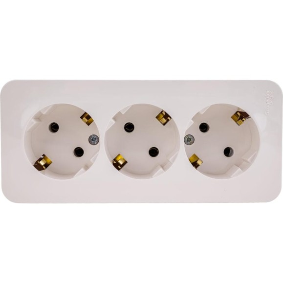 3-ая розетка Systeme Electric BLANCA открытой установки, с заземлением, без шторок, молочный BLNRA010312