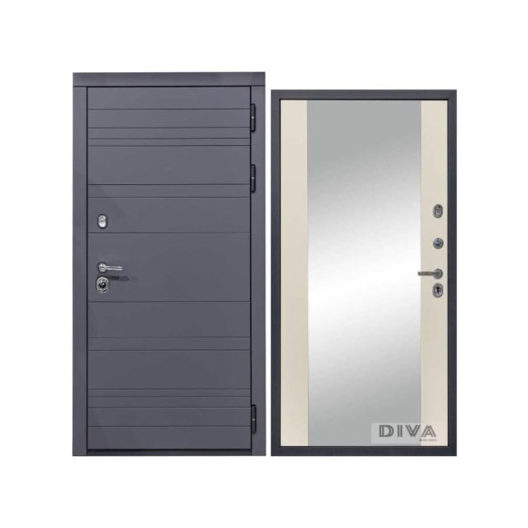 Дверь DIVA МД-39 зеркало, 2050x960 мм, правая, Серая-Д15 Софт Шампань УТ-00075448