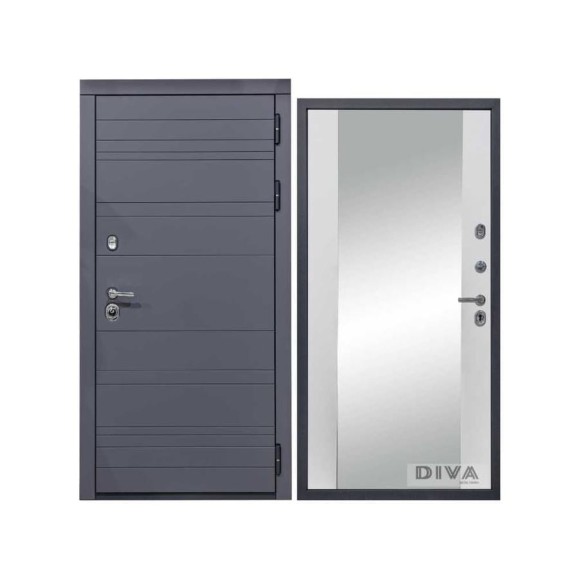 Дверь DIVA МД-39 зеркало, 2050x960 мм, правая, Серая-Д15 Белый Софт УТ-00075439