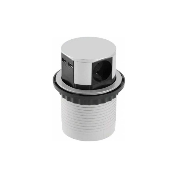 Врезной круглый удлинитель GTV COMFORT D-100 мм, 3xSCHUKO, 2xUSB/5V, вилка провод 1,5 м, серебро AE-BPW3S100U-53 Врезной круглый удлинитель GTV COMFORT D-100 мм, 3xSCHUKO, 2xUSB/5V, вилка провод 1,5 м, серебро AE-BPW3S100U-53