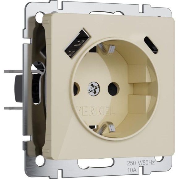 Розетка WERKEL с заземлением, шторками и usb тип a+c (айвори акрил) w1171743 a064131