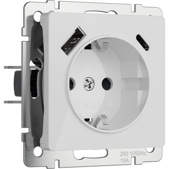 Розетка WERKEL с заземлением, шторками и usb тип a+c (белый акрил) w1171741 a064014