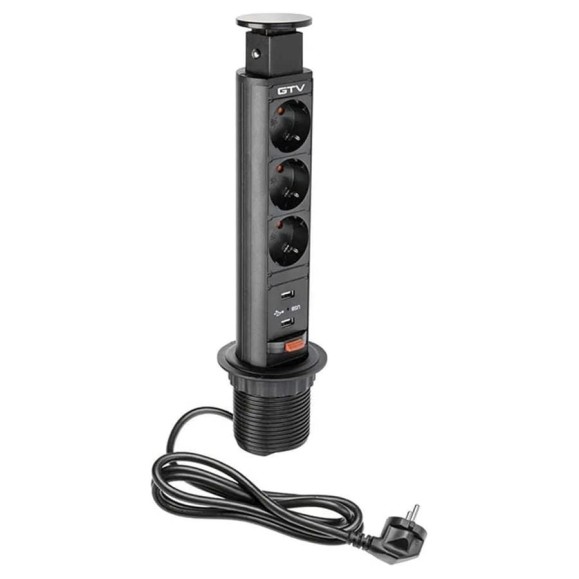 Выдвижной блок розеток GTV 3 розетки Schuko, 2xUSB, черный, с проводом 1,5 метра AE-BPW3S60U-20 Выдвижной блок розеток GTV 3 розетки Schuko, 2xUSB, черный, с проводом 1,5 метра AE-BPW3S60U-20