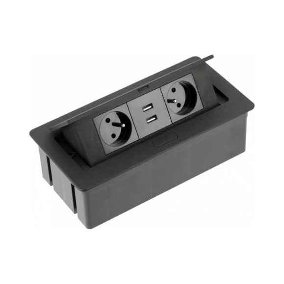 Настольный блок розеток GTV SOFT 2 розетки French, 2xUSB, черный, с проводом 1,5 метра AE-PBSUC2GU-20N