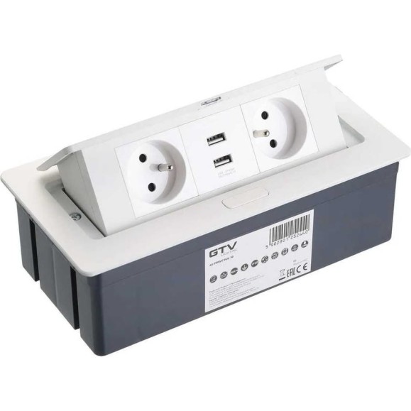 Настольный блок розеток GTV SOFT 2 розетки, French, 2xUSB, белый, с проводом 1,5 метра AE-PBSUC2GU-10