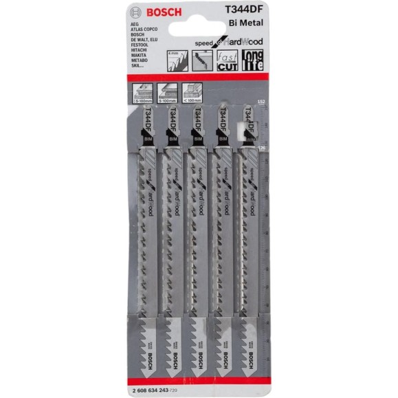 Пилки T344DF 5 шт. по дереву для лобзика Bosch 2.608.634.243 Пилки T344DF 5 шт. по дереву для лобзика Bosch 2.608.634.243