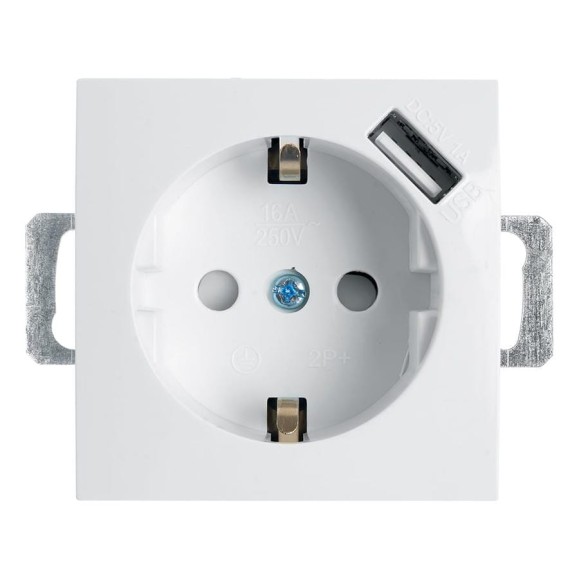 1-местная розетка STEKKER с заземлением, механизм, 250В, 16А, с USB 1А, серия Эрна, белый 39318