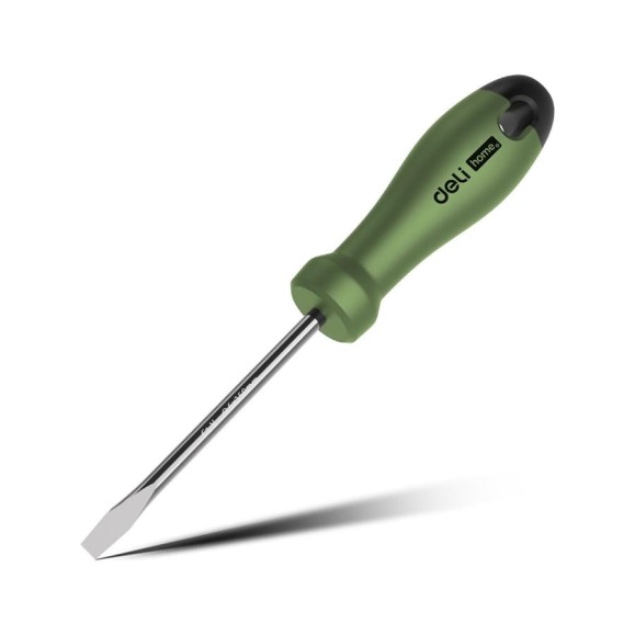 Шлицевая отвёртка DELI HOME SERIES GREEN HT1106L 6x150мм эксклюзивный дизайн, софттач пластик 130295 Шлицевая отвёртка DELI HOME SERIES GREEN HT1106L 6x150мм эксклюзивный дизайн, софттач пластик 130295