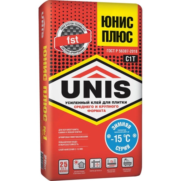 Плиточный клей UNIS Плюс зимний, 25 кг 4607005184658 Плиточный клей UNIS Плюс зимний, 25 кг 4607005184658