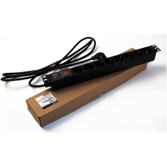 Блок розеток для 19" шкафов Hyperline горизонтальный, 8 розеток Schuko, черный, 397034