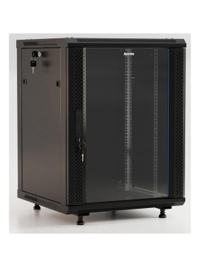 Настенный 19-дюймовый шкаф Hyperline 15U, 787x600x600мм, стеклянная дверь с перфорацией по бокам, ручка с замком, с возможностью установки на ножки (в комплекте), цвет черный, разобранный 395556