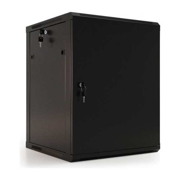 Настенный 19-дюймовый шкаф Hyperline RAL 9004 27U, 1304x600x600мм, металлическая передняя дверь с замком, две боковые панели, цвет черный, разобранный 405334