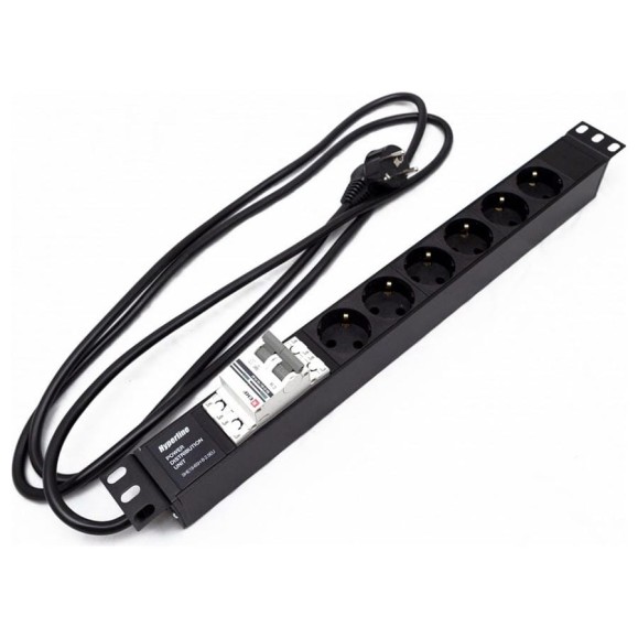 Блок розеток Hyperline SHE19-6SH-B-2.5EU для 19