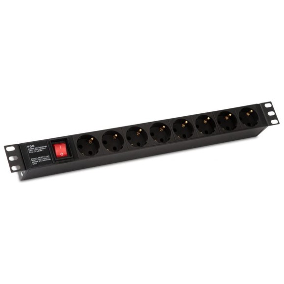 Блок розеток Hyperline SHE19-8SH-S-IEC для 19" шкафов, горизонтальный, 8 розеток Schuko, 10А 255002