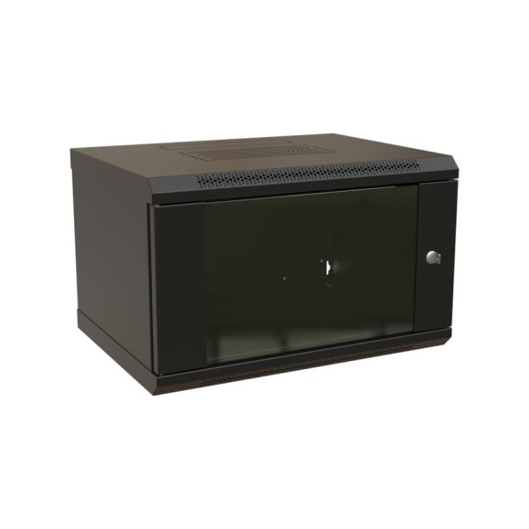 Настенный 19-дюймовый разобранный шкаф WRline WR-TW-0645-GP-RAL9004 (19"), 6U, 367x600x450мм, стеклянная дверь, цвет черный (RAL 9004) 520237
