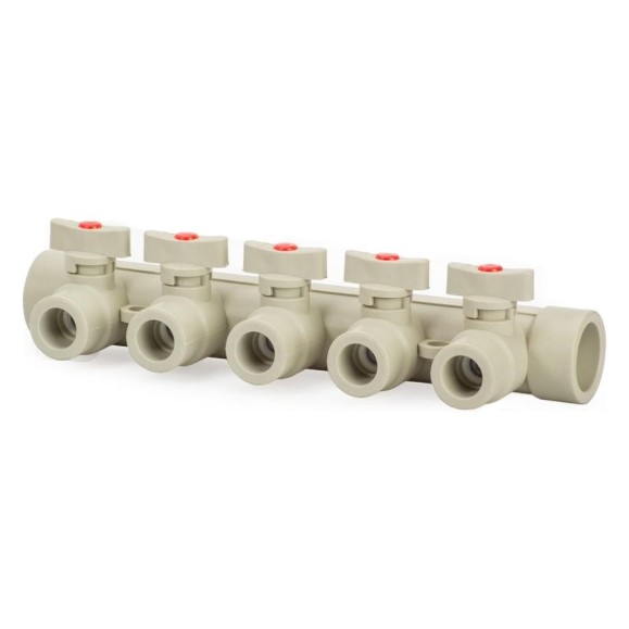 Коллектор с шаровыми кранами LAMMIN ppr 32x5 18/1 серый Lm31081005032G Коллектор с шаровыми кранами LAMMIN ppr 32x5 18/1 серый Lm31081005032G