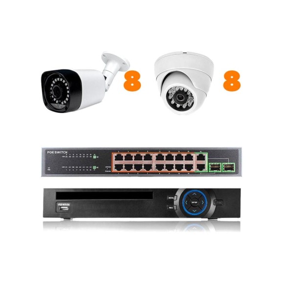 Комплект видеонаблюдения PS-link ip 2мп kit-b216ip-poe 8 камер для помещения 8 уличных камер с poe питанием 2626