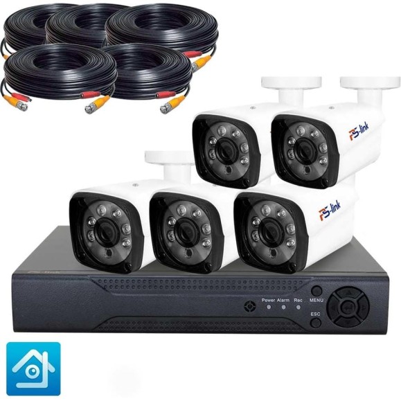 Комплект видеонаблюдения PS-link ahd 2мп kit-c205hd 5 уличных камер 3941