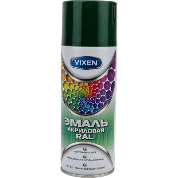 Акриловая эмаль VIXEN зеленый мох RAL 6005, аэрозоль, 520 мл VX36005 Акриловая эмаль VIXEN зеленый мох RAL 6005, аэрозоль, 520 мл VX36005