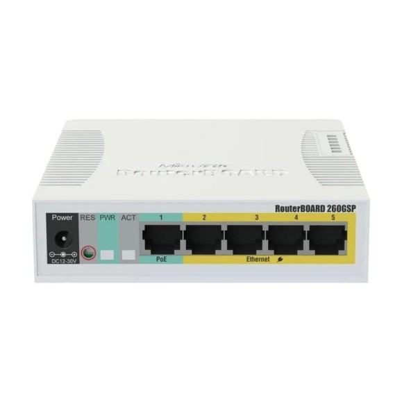 Коммутатор Mikrotik Rb260gsp routerboard 260gsp 1xsfp, 5x10/100/1000 gigabit ethernet, poe with indoor case and power supply CSS106-1G-4P-1S