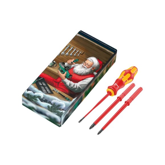 Набор отвёртки-битодержателя и 3 насадок WERA Christmas 2023 817/4 VDE KK PH 1, PH 2, SL 0.6x3.5, 4 пр., подарочная упаковка WE-05136028001