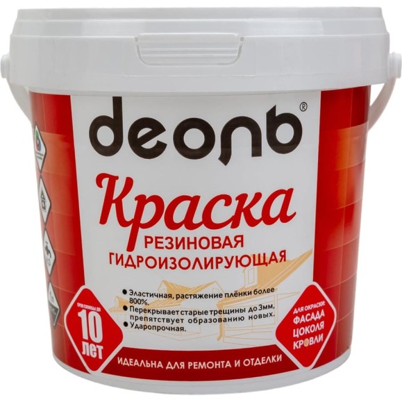 Резиновая краска Деоль гидроизолирующая, белоснежная, 0.9 л 00020951 Резиновая краска Деоль гидроизолирующая, белоснежная, 0.9 л 00020951