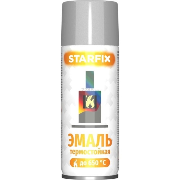 Термостойкая краска-эмаль STARFIX аэрозоль, силиконовая, серебристый, 520 мл SM-39874-1