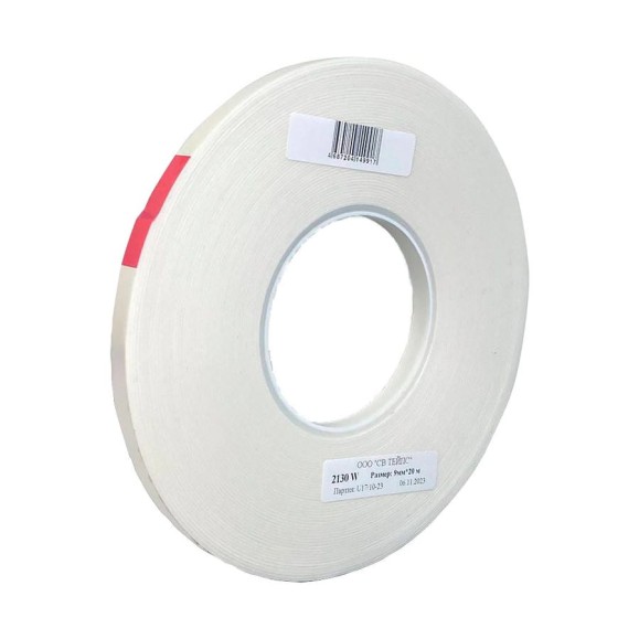 Двухсторонняя липкая лента на белой вспененной основе SV Tapes 2130 W, 9 мм, 20 м, акрил 21309.20 Двухсторонняя липкая лента на белой вспененной основе SV Tapes 2130 W, 9 мм, 20 м, акрил 21309.20
