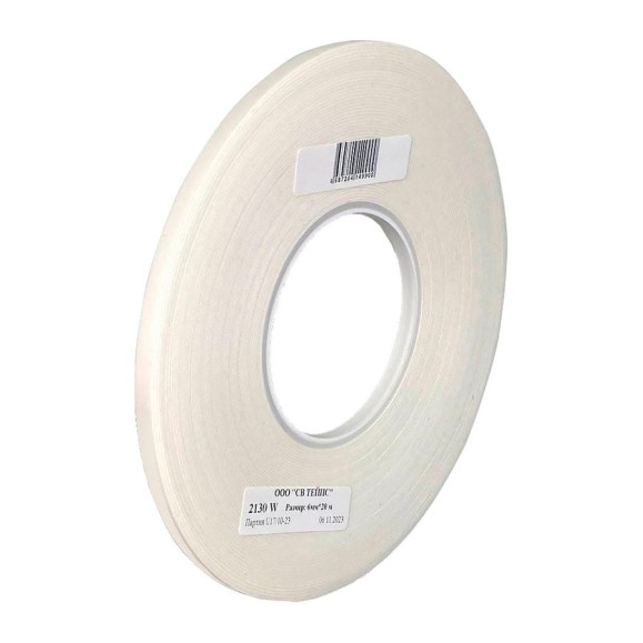 Двухсторонняя липкая лента на белой вспенненой основе SV Tapes 2130 W, 6 мм, 20 м, акрил 21306.20 Двухсторонняя липкая лента на белой вспенненой основе SV Tapes 2130 W, 6 мм, 20 м, акрил 21306.20