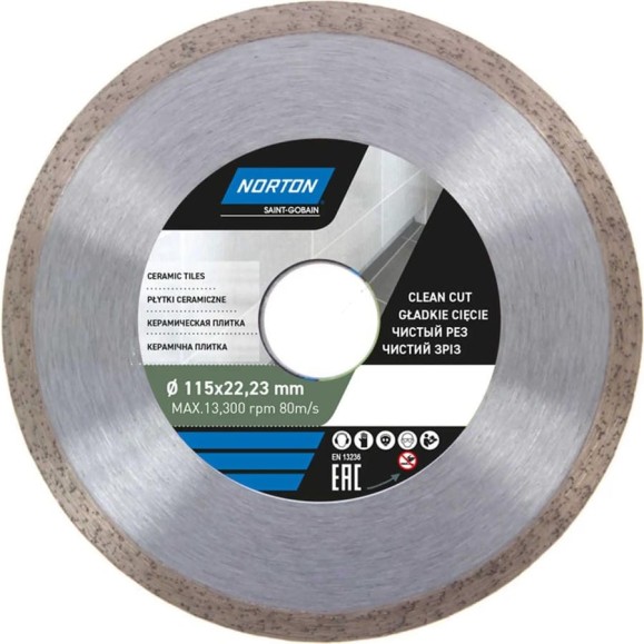 Алмазный диск со сплошной кромкой 115x22.2, керамическая плитка NORTON 70184601274