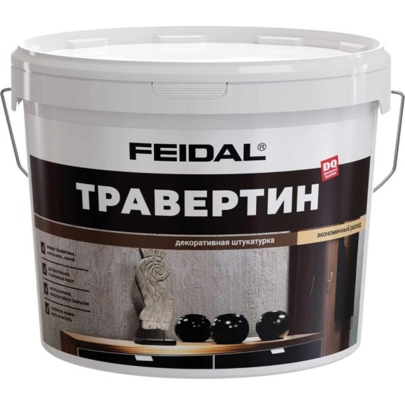 Декоративная штукатурка для стен Feidal Травертин, 16 кг, белый 202052