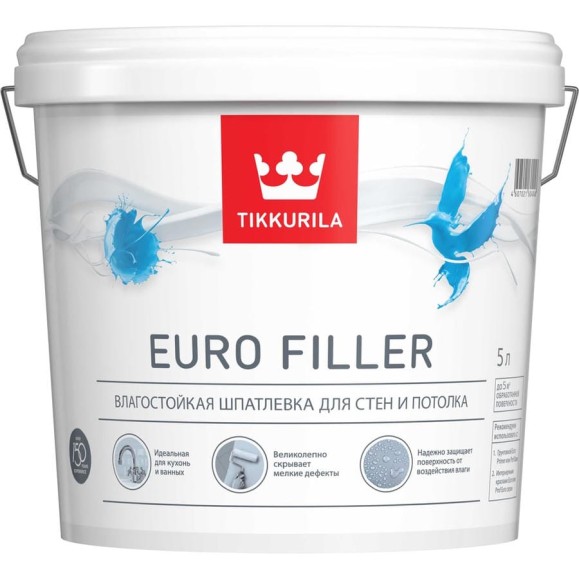 Влагостойкая шпатлевка Tikkurila EURO FILLER 5 л 700012220 Влагостойкая шпатлевка Tikkurila EURO FILLER 5 л 700012220