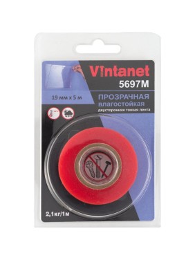 Двусторонняя лента на ПЭТ основе Vintanet 5697М прозрачная, влагостойкая, 19 мм х 5 м 5697M 19MMX5M