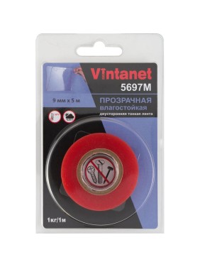 Двусторонняя лента на ПЭТ основе Vintanet 5697М прозрачная, влагостойкая, 9 мм х 5 м 5697M 9MMX5M