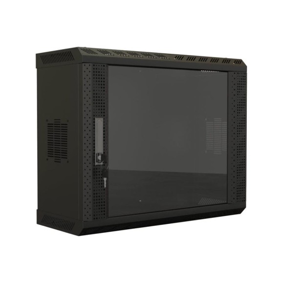 Настенный шкаф Hyperline TWS-0625-GP-RAL9004 19-дюймовый (19"), 6U, 367x600x250, со стеклянной дверью, несъемные боковые панели, Цвет черный (RAL 9004) (собранный) 447458
