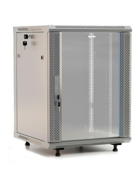 Настенный шкаф Hyperline TWB-FC-1266-GP-RAL7035 19-дюймовый (19"), 12U, 650x600x600, стеклянная дверь с перфорацией по бокам, ручка с замком, с возможностью установки на ножки (в комплекте), Цвет серый (RAL 7035) (разобранный) 452015
