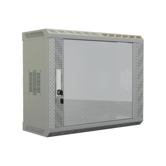 Настенный шкаф Hyperline TWS-1525-GP-RAL7035 19-дюймовый (19"), 15U, 740x600x250, со стеклянной дверью, несъемные боковые панели, Цвет серый (RAL 7035) (собранный) 452033